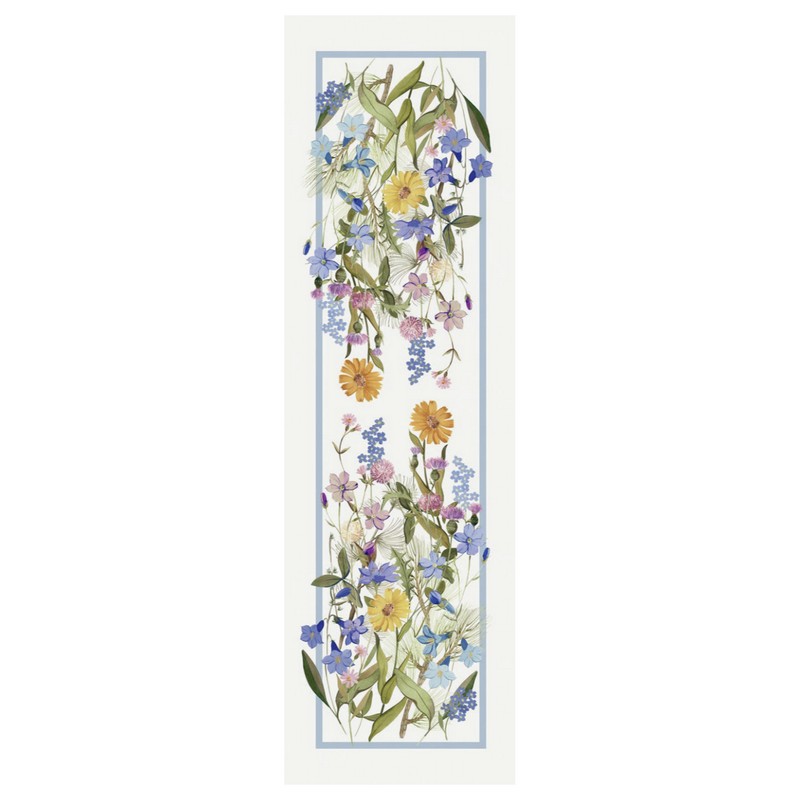 Runner 100% lino decorato con fiori di campo, dimensioni 170 x 45 cm, made in Italy